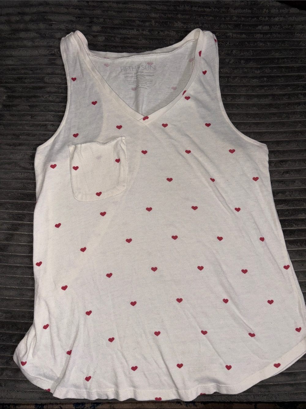 Fifth Sun White V-Neck Tank with Red Heart Pattern
